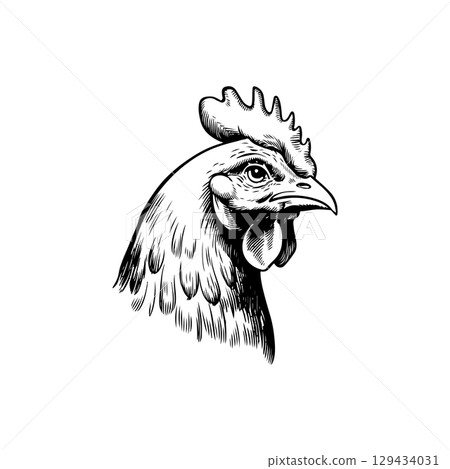 Retro engraving illustration of chicken head. Vector illustration Retro engraving illustration of chicken head. Vector illustration 129434031