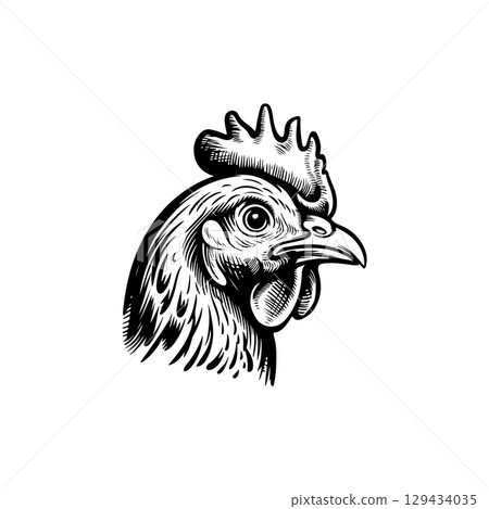 Retro engraving illustration of chicken head. Vector illustration Retro engraving illustration of chicken head. Vector illustration 129434035