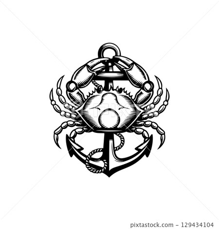 Vintage  engraving illustration of crab. Seafood emblem with crab. Vector crab illustration 129434104