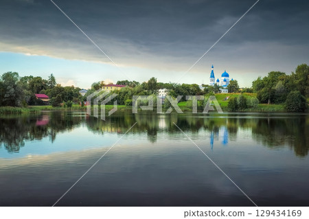 Ancient Christian temple in stormy day. Gatchina Ancient Christian temple in stormy day. Gatchina 129434169