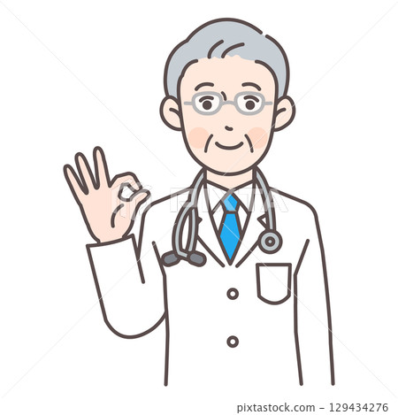 Male doctor (senior) making an OK sign Male doctor (senior) making an OK sign 129434276