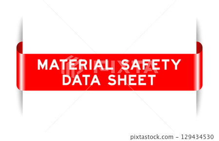 Red color inserted label banner with word material safety data sheet on white background 129434530