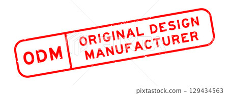 Grunge red ODM Original design manufacturer word square rubber seal stamp on white background 129434563