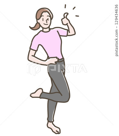 一位身穿瑜珈服的女士做出良好姿勢的插圖 一位身穿瑜珈服的女士做出良好姿勢的插圖 129434636