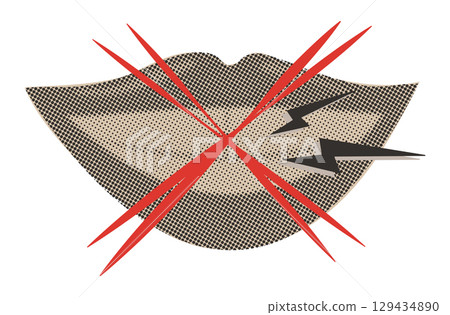 Woman smile, female lips, do not laugh, do not scream, y2k prohibited symbol, halftone pop art forbidden sign, retro sticker with newspaper effect Woman smile, female lips, do not laugh, do not scream, y2k prohibited symbol, halftone pop art forbidden sign, retro sticker with newspaper effect 129434890
