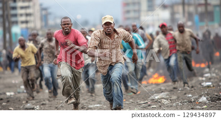 Protesters flee from police aggression during unrest in an African city 129434897
