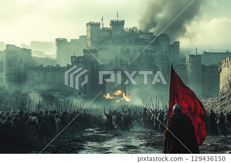 Militant warriors clash near the ancient fortress during a historic battle for Kyiv 129436150