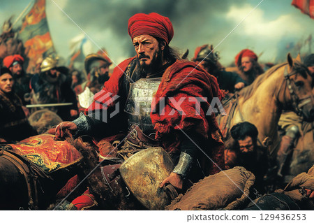 Powerful warriors engage in battle during the Ottoman Hungarian War from 1521 to 1526 129436253