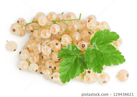 white or yellow currant isolated on white background. Top view. Flat lay white or yellow currant isolated on white background. Top view. Flat lay 129436621