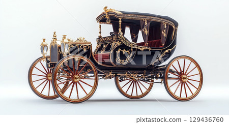Elegant antique carriage isolated on a white background showcasing retro design features 129436760