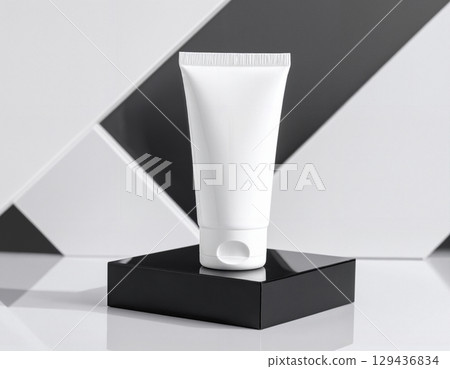 set of cosmetic tube cream on black background 129436834