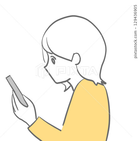 一位駝背女子看著智慧型手機的插畫 | 智慧型手機,女人,駝背,彎腰,姿勢 一位駝背女子看著智慧型手機的插畫 | 智慧型手機,女人,駝背,彎腰,姿勢 129436905