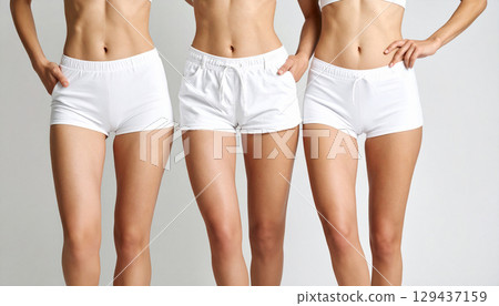 三個苗條健美的女性下半身，三個模特 129437159