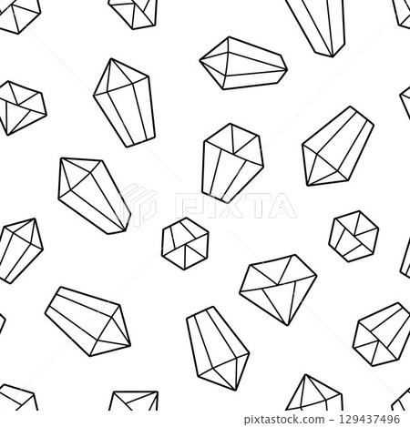 Vector black and white seamless pattern with gems. Cute precious stones repeat background or coloring page. Gnome, dwarf or fairy digital paper with treasure. Magic creature texture with crystals Vector black and white seamless pattern with gems. Cute precious stones repeat background or coloring page. Gnome, dwarf or fairy digital paper with treasure. Magic creature texture with crystals 129437496
