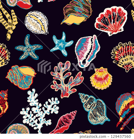 Abstract fantasy psychedelic vector seamless pattern wallpaper background 129437560