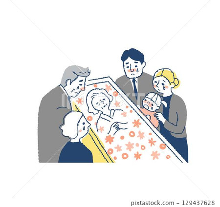 Coffining: Relatives lay flowers on the coffin 129437628