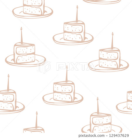 Hand drawn piece of birthday cake seamless pattern Hand drawn piece of birthday cake seamless pattern 129437629