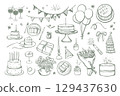 Birthday hand drawn elements set 129437630