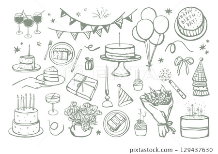 Birthday hand drawn elements set Birthday hand drawn elements set 129437630
