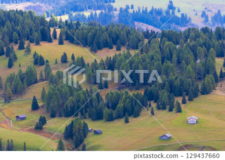 Alpe di Siusi, Italy aerial panorama, Dolomites 129437660