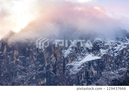 Italian Dolomite Alps mountains sunrise, Italy Italian Dolomite Alps mountains sunrise, Italy 129437666