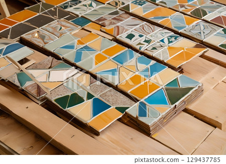 Old cracked tiles with colorful diverse patterns.AI Generated Old cracked tiles with colorful diverse patterns.AI Generated 129437785