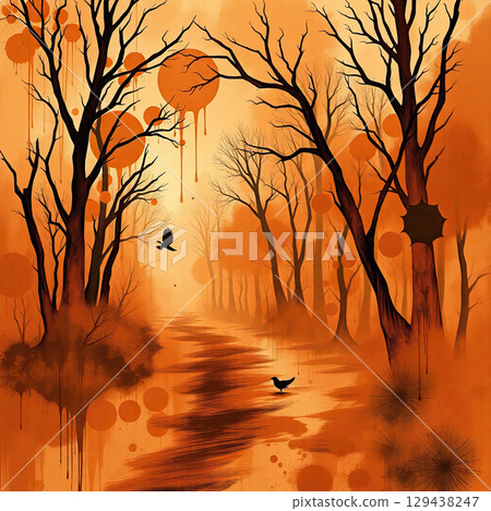 Moody watercolor backdrop inspired by autumn woods. 129438247