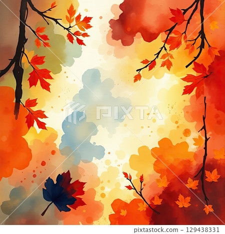 Grunge-style fall background with textured watercolor blots. 129438331