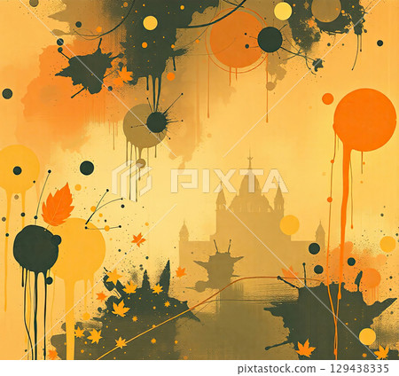 Grunge-style fall background with textured watercolor blots. 129438335
