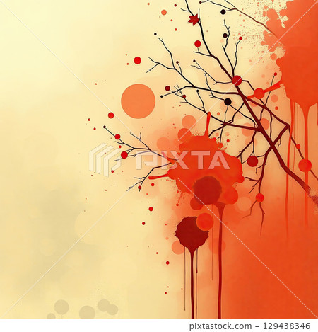 Elegant autumn wash with orange and yellow stains and bleeds. 129438346