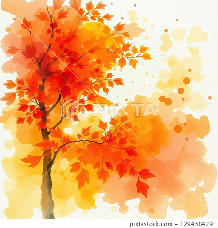 Warm-toned watercolor with tree silhouettes and organic stains. 129438429
