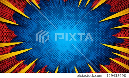 Dynamic comic abstract background design colorful vivid patterns graphic art digital creative environment eye-catching viewpoint 129438698