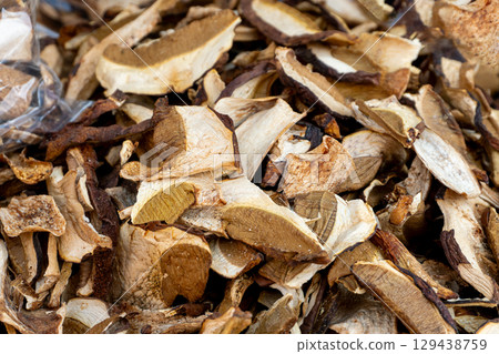 Dried mushrooms close-up 129438759