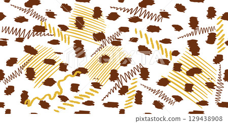 Seamless dot background. This illustration features an abstract pattern of dots and various shapes in on a white background the playful design adds a modern and artistic touch 129438908