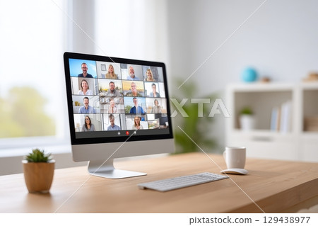 Remote work productivity virtual team meeting at home office digital workspace modern environment collaborative view 129438977