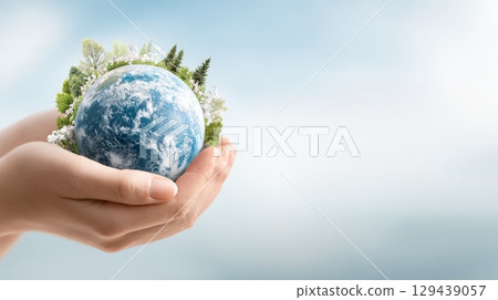 Promoting sustainability world earth day celebration nature outdoor close-up environmental awareness 129439057