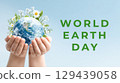 Celebrating world earth day hands holding a flourishing planet nature's embrace community awareness eco-friendly perspective 129439058