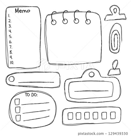 Set of hand drawn notes for journalling and scrapbooking. Set of elements for planner. Set of hand drawn notes for journalling and scrapbooking. Set of elements for planner. 129439330