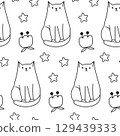 Seamless doodle pattern with cats and stars. 129439333