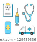 Set of medical elements with first aid car. 129439336