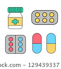 Set of cartoon pills collection. Medical pills. 129439337
