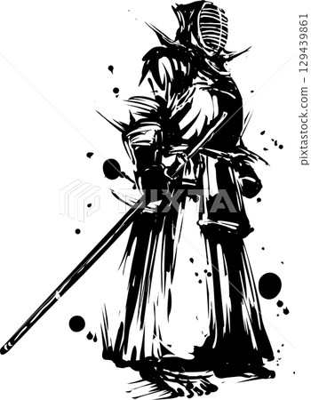 Ink painting illustration of a kendo player 129439861