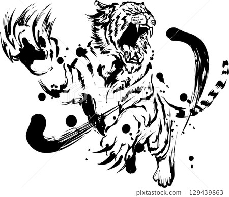 躍虎水墨畫插圖 129439863