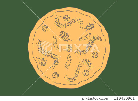 Halloween pizza topped with a cockroach, severed finger, and eyeball. A surreal, horror-themed food concept blending shock, gore, and dark humor for Halloween or horror visuals. 129439901