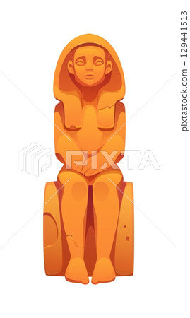 Cartoon ancient Egyptian statue icon with smooth sandstone texture, depicting a seated pharaoh figure. Isolated vector Egypt game asset, vintage symbol for history, mythology themes or treasure hunt Cartoon ancient Egyptian statue icon with smooth sandstone texture, depicting a seated pharaoh figure. Isolated vector Egypt game asset, vintage symbol for history, mythology themes or treasure hunt 129441513