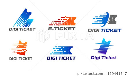 Digital e tickets, online coupons, mobile vouchers and riffles vector icons for movie cinema theater admission, travel booking, concert pass. Detachable blue and red electronic digital e tickets set 129441547