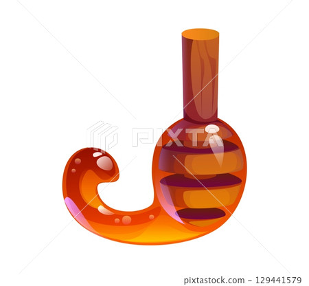 Honey font typeset, dipper letter J. Beekeeping harvest English alphabet font symbol, apiary farming vector letter. Sweet honey farm kids ABC type sign or honey bee agriculture typeset element 129441579