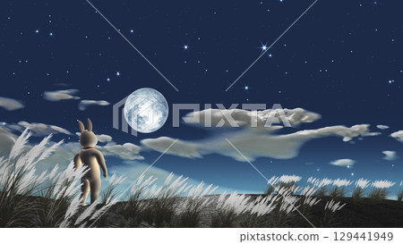 Rabbit watching the moon - Background material for adding text 129441949