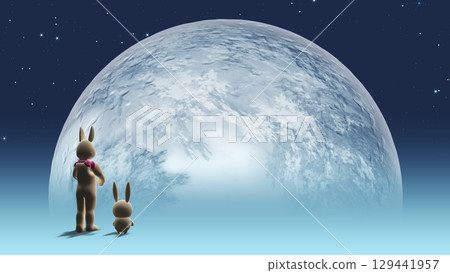 A mother and child rabbit watching the moon - Background material for adding text 129441957