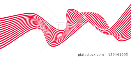Elegant red wave pattern flowing across a white background. Vector illustration 129441995
